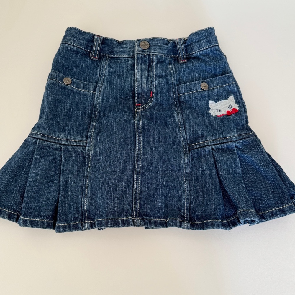 Denim Skort with Cat Embroidery